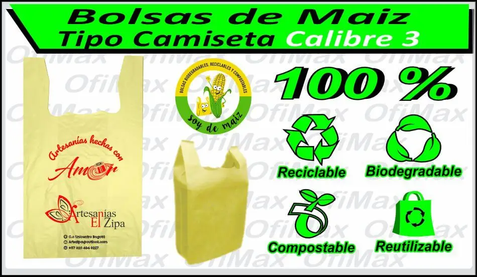 bolsas compostables ecologicas vegetales de maiz tipos de manijas, bogota, colombia